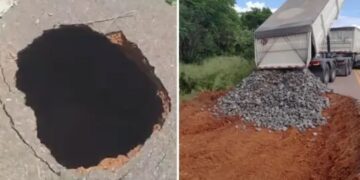 Em Itaetê, cratera oferece risco a motoristas; Seinfra inicia reparo