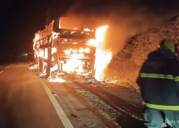 JMD: Ônibus que saiu de Irecê pega fogo em rodovia de Minas Gerais