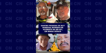 Quatro pessoas de Ruy Barbosa morrem em acidente na BR-251, em Minas Gerais